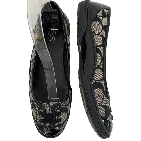 Womens 7.5 Coach Dannie Ballet Flats Shoes Monogram Patent Leather Black 6539 - Picture 14 of 16